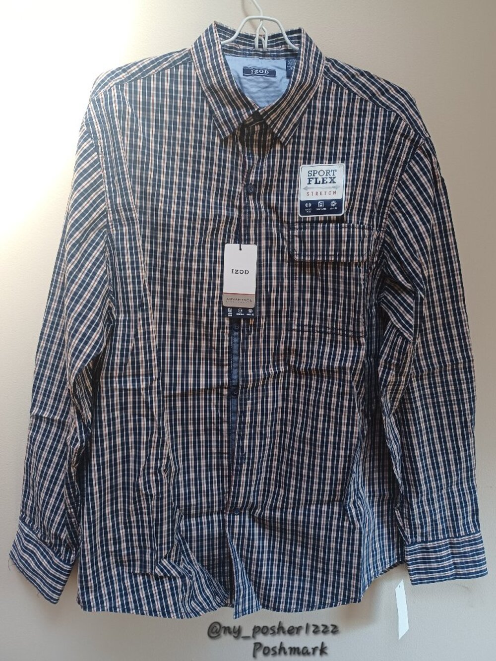 𝐈𝐙𝐎𝐃 𝖲𝖯𝖮𝖱𝖳 𝐅𝐋𝐄𝐗 Men's Plaid Button-Down Shirt Blue (Size M)